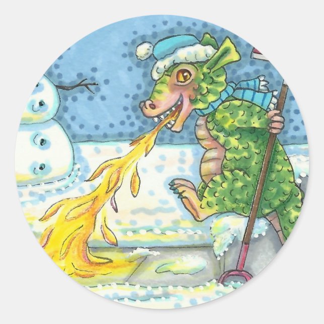 WENIG DRAGON MELTING & SHOVELING SNOW, NIEDLICH. RUNDER AUFKLEBER (Vorderseite)