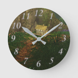 Wenig Haus in der großen Holz-Uhr Runde Wanduhr
