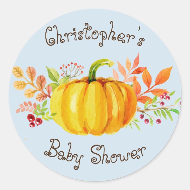 Wenig Kürbis-Babyparty-Blau-Aufkleber Runder Aufkleber (Vorderseite)