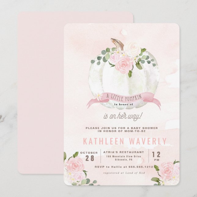 Wenig Kürbis-Fall-Rosa-Babyparty-Einladung Einladung (Vorne/Hinten)