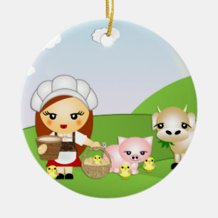 Wenig Milchmädchen und -freunde Keramik Ornament