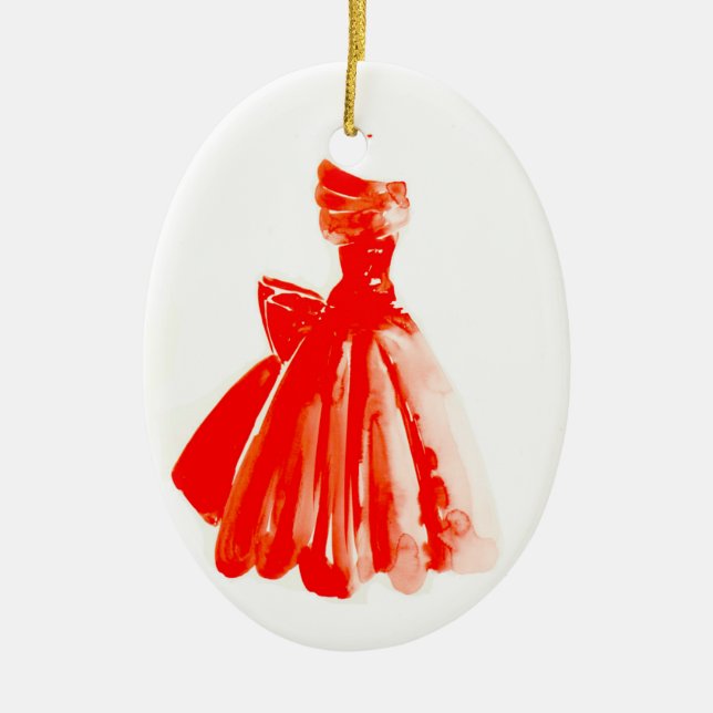 Wenig rote Kleiderweihnachtsverzierung Keramikornament (Vorne)