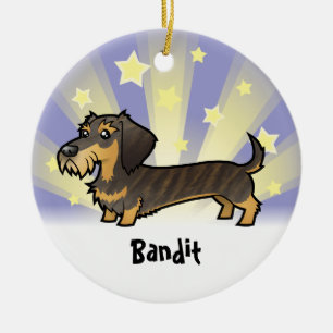 Wenig Stern-Dackel (Drahthaarterrier) Keramik Ornament
