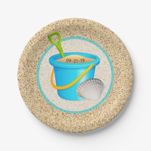 Wenig Strand-Baby-aquamarine Eimer-und Pappteller