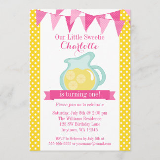 Wenig Sweetie-Rosa-Limonade-Flaggen-Geburtstag Einladung