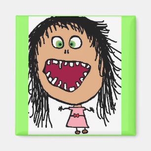 Wenig verrücktes Augen-Cartoon-Mädchen Magnet