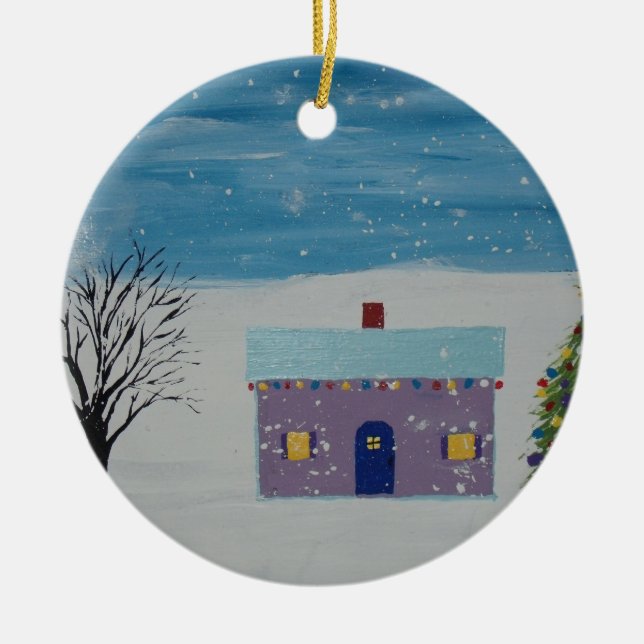 Wenig Weihnachtshaus Keramik Ornament (Vorne)