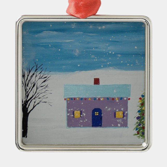 Wenig Weihnachtshaus Silbernes Ornament (Vorne)