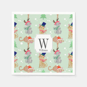 Wenig Weihnachtsnobler Katzen Entwurf Serviette