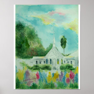 Wenig weißes Land-Kirchen-Aquarell-Plakat Poster