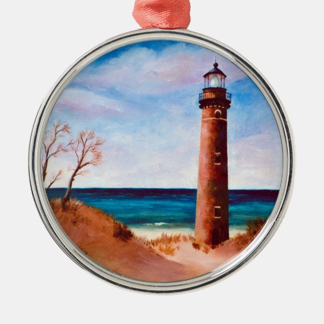 Wenig Zobel-Punkt-Leuchtturm-Verzierung Silbernes Ornament (Vorne)