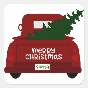 Wenige rote Weihnachtsbaum-LKW-Aufkleber Quadratischer Aufkleber