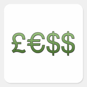 weniger Geld Symbole Pfund, Euro US-Dollar Quadratischer Aufkleber