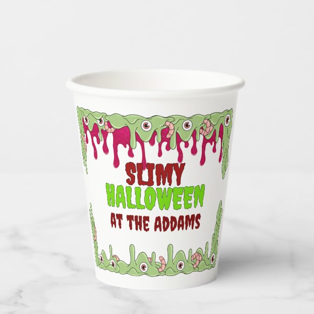 Weniger Slimy Halloween-Papiertasse Pappbecher (Vorderseite)