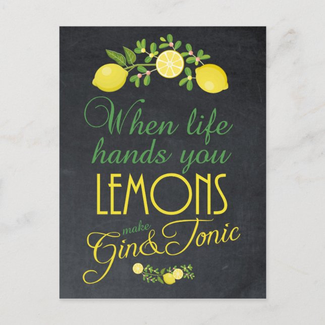 Wenn das Leben Händen Sie Zitronen Gin Postkarte m (Vorderseite)