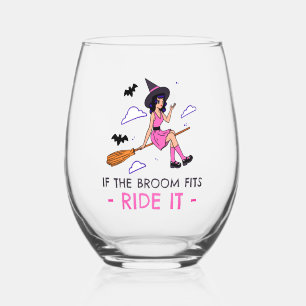 Wenn der Besen passt, reite ihn – Witchy Halloween Weinglas Ohne Stiel