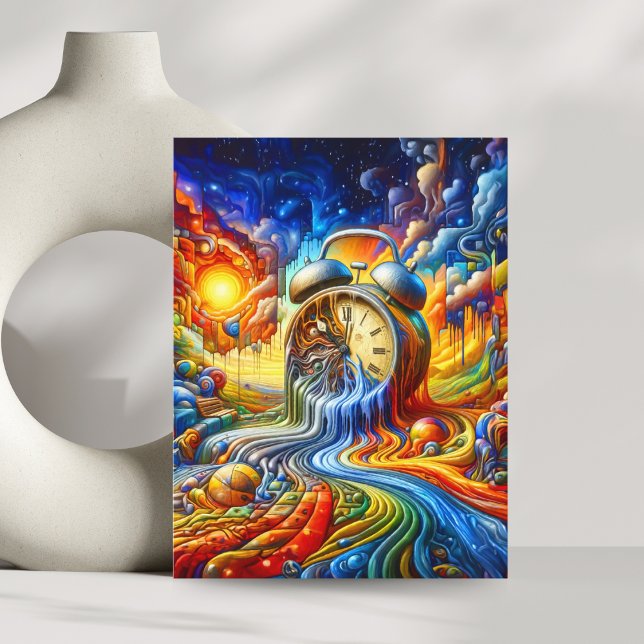 Wenn die Zeit wegschmilzt Postkarte (Reflect on life's fleeting beauty with this surreal, melting clock postcard.)
