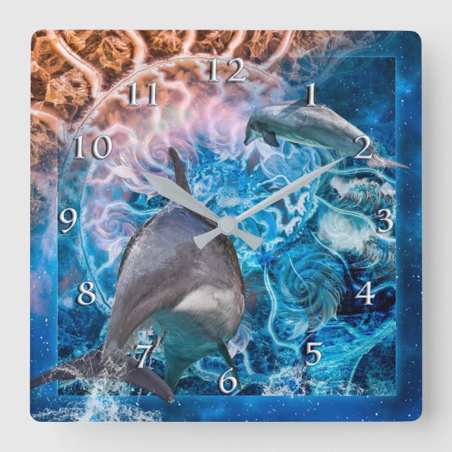 WENN DOLPHINS DREAM QUADRATISCHE WANDUHR (Vorderseite)