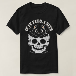 Wenn es passt, sitze ich Schwarze Katzen-Schädel-M T-Shirt