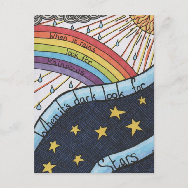 Wenn es regnet, suchen Sie nach Regenbogen Postkarte (Vorderseite)