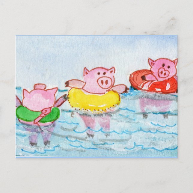Wenn Ferkel schweben - Schwimmschweine Postkarte (Vorderseite)