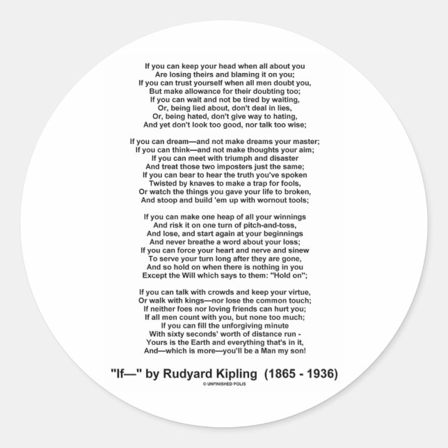 Wenn Gedicht von Rudyard Kipling (inspirierendes G Runder Aufkleber (Vorderseite)