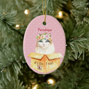 Wenn ich rein passe, sitze ich     Mädchenkatze in Keramik Ornament