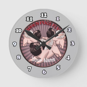 Wenn Möpse fliegen Runde Wanduhr