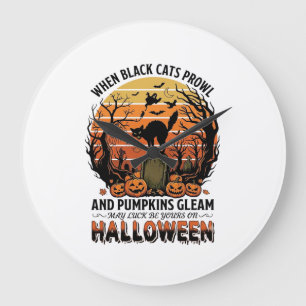 Wenn schwarze Katzen an Halloween Katze Grabstein  Große Wanduhr