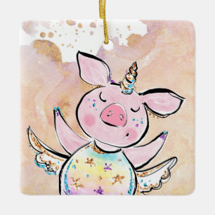 Wenn Schweine fliegen, ein magisches Schweinhorn Keramikornament