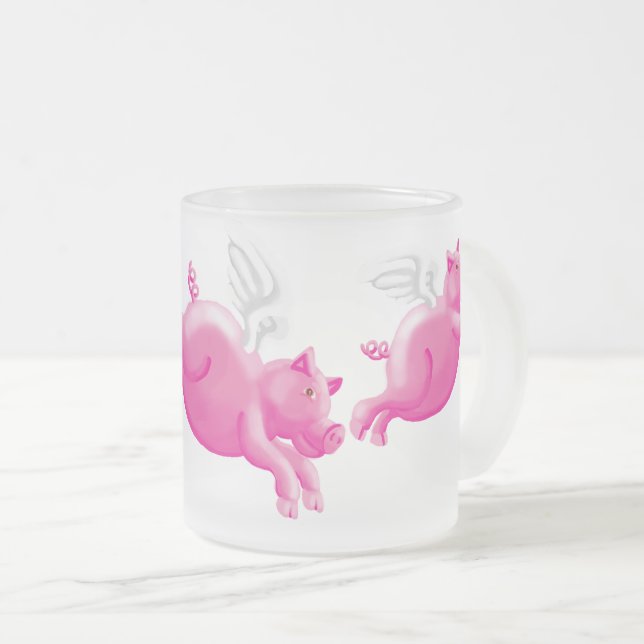 Wenn Schweine fliegen, rosa Schweine Mattglastasse (VorderseiteRechts)