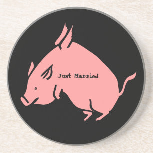 Wenn Schweine "Just Married"-Untersetzer fliegen Getränkeuntersetzer