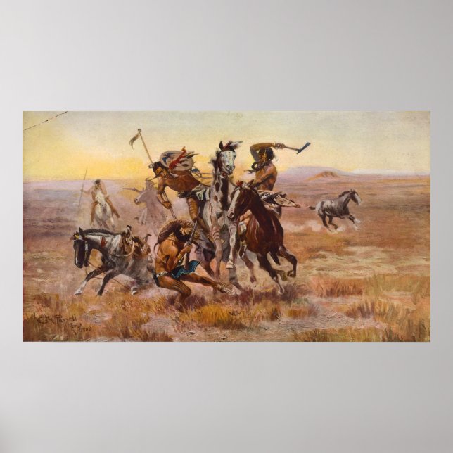 Wenn Sioux und Blackfeet von Charles M. Russell ge Poster (Vorne)
