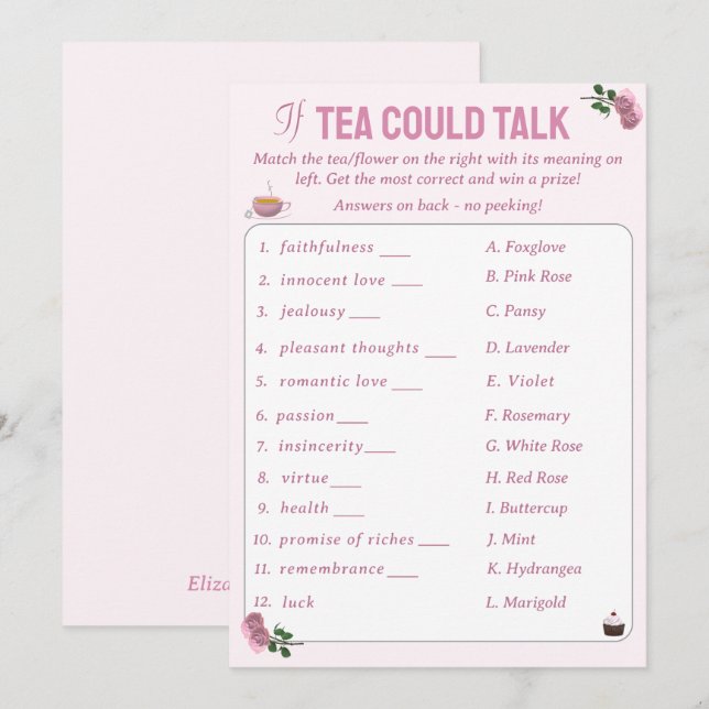 Wenn Tee Brautparty Tea Party Game sprechen könnte Hinweiskarte (Vorne/Hinten)