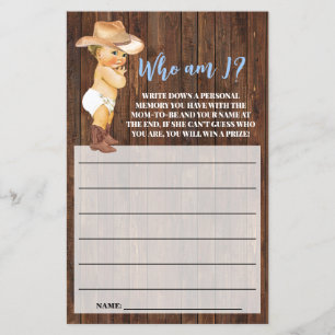 Wer bin ich kleine Cowboy Pink Baby Shower Game Ca Flyer