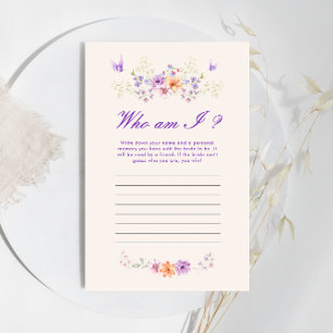 Wer bin ich Lila Butterfly Brautparty Game