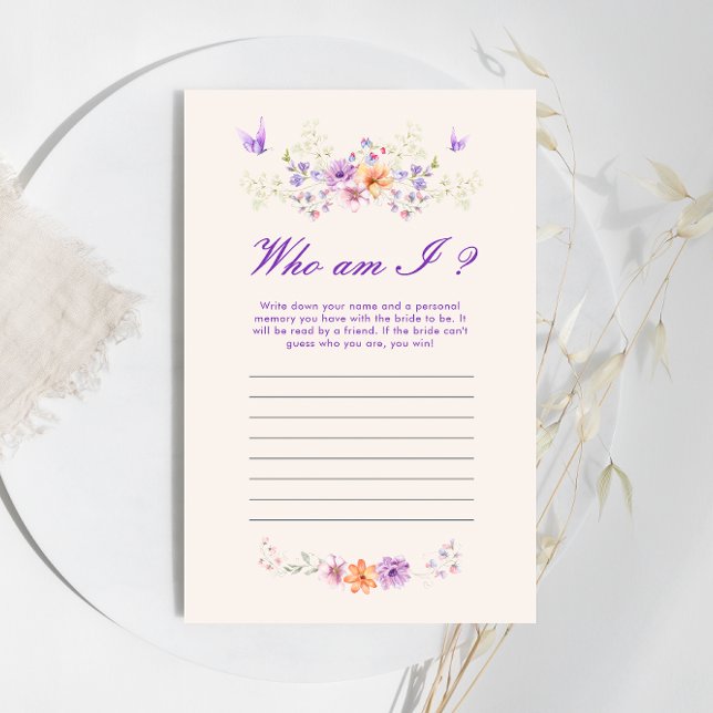 Wer bin ich Lila Butterfly Brautparty Game (Von Creator hochgeladen)