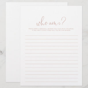 Wer bin ich Rose Gold Script Brautparty Game