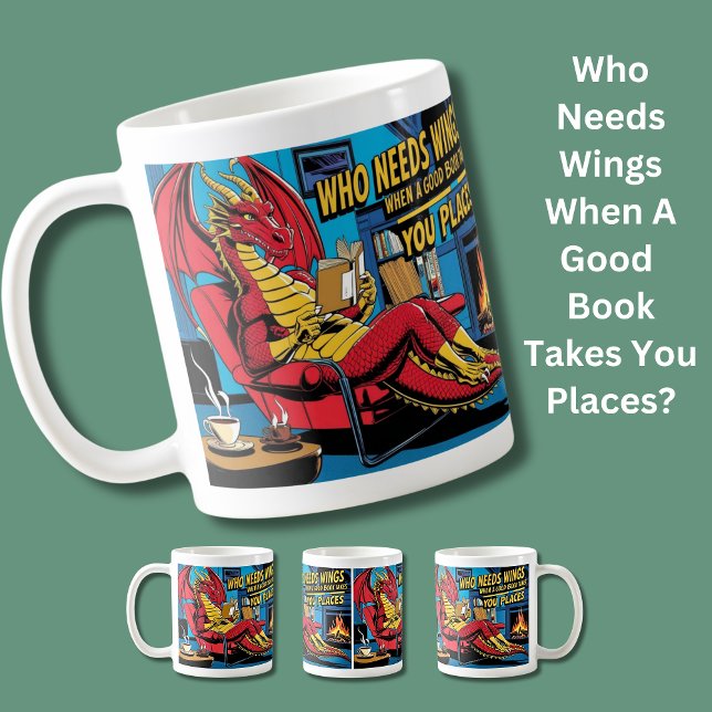Wer braucht Flügel, wenn ein gutes Buch einen Plat Kaffeetasse (Von Creator hochgeladen)