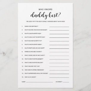 Wer Daddy Budget Friendly Baby Shower Game kennt Flyer