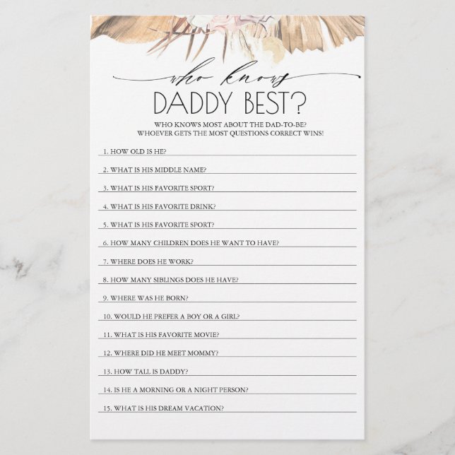 Wer das Daddy Best Baby Shower Game kennt (Vorderseite)