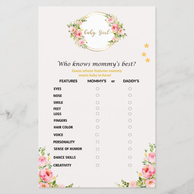 Wer das Mama Best Baby Shower Game kennt Flyer (Vorne)