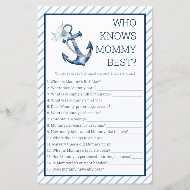 Wer das Mama Best Baby Shower Game kennt | Nautic  (Vorderseite)