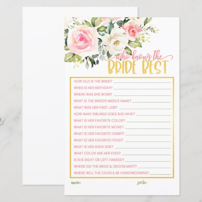 Wer die beste Braut kennt - Rosa, Flora und Gold (Vorne/Hinten)