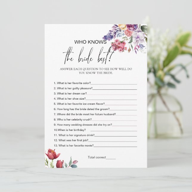 Wer die Bride Best Brautparty Game Card kennt Einladung (Stehend Vorderseite)