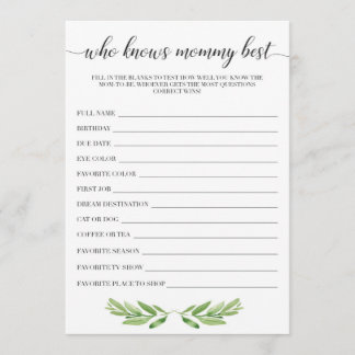 Wer die Mama Best Baby Shower Game Cards kennt