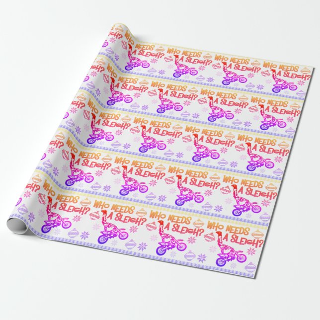 Wer einen Sleigh Dirtbike Race Weihnachtskraut bra Geschenkpapier (Ungerollt)