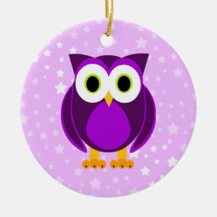 Wer? Frau Purple Owl Star Background Keramikornament