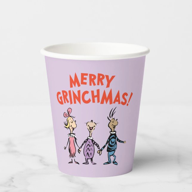 Wer hält Händchen Frohe Grinchmas Pappbecher (Vorderseite)