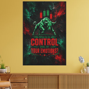 Wer hat die Kontrolle Rot Grün Grunge Bull Trader  Leinwanddruck